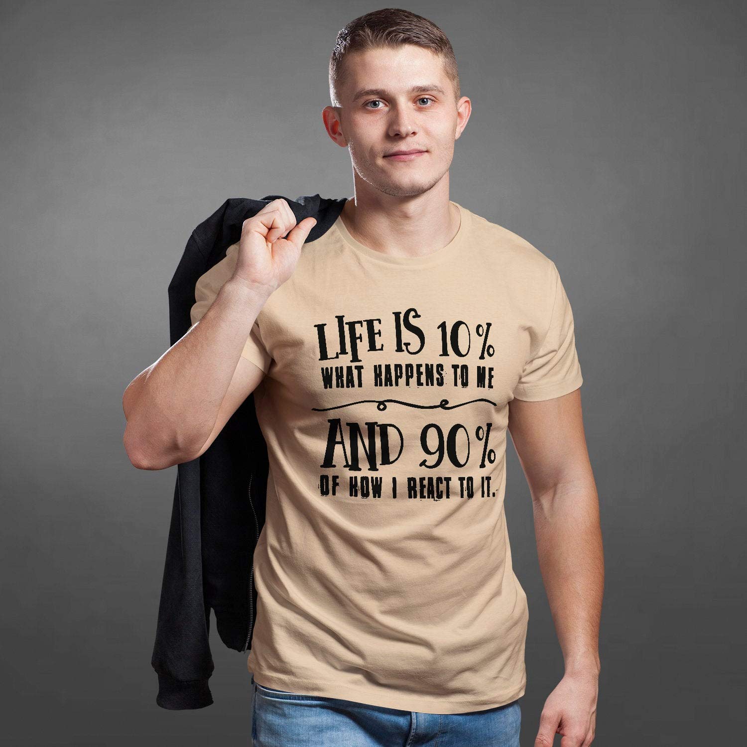 Life is 10% Camiseta con Frase Unisex – Personalizado Inspirador Hombre Camiseta – Positive Motivational tee con Saying Motivation Slogan Gris Gris XXL