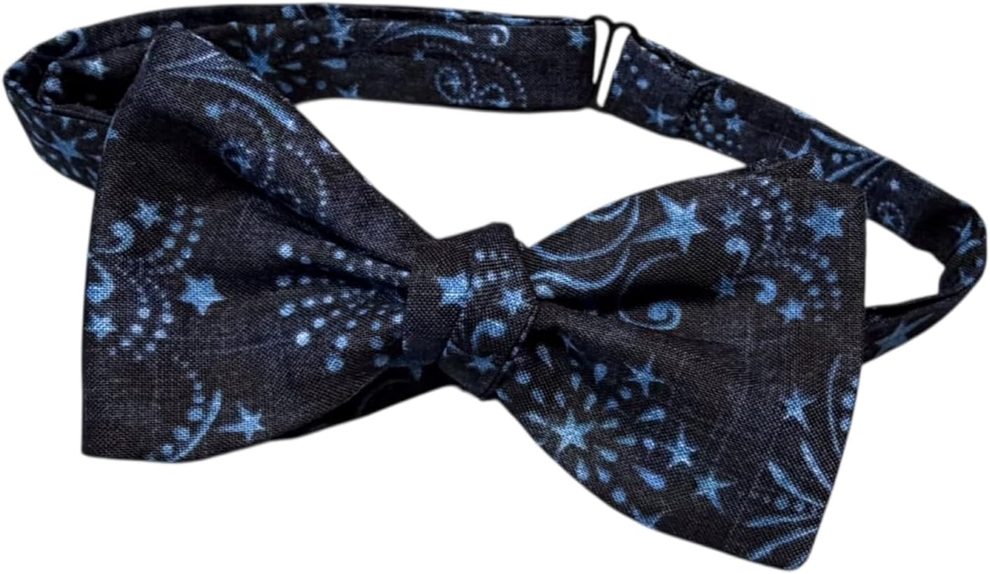 Mens Patriotic Bow Tie Handmade Pretied of Red White Blue American Flags and Fireworks