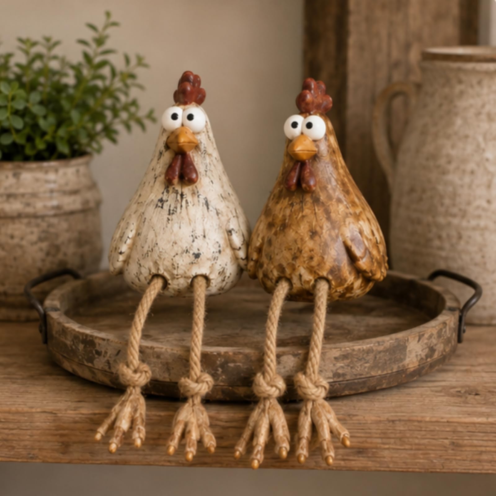 2 Piezas Figura Animal Granja Rústica Adorno Rústico Animal Compacta Figura Resina con Textura para Cocina, Entrada,