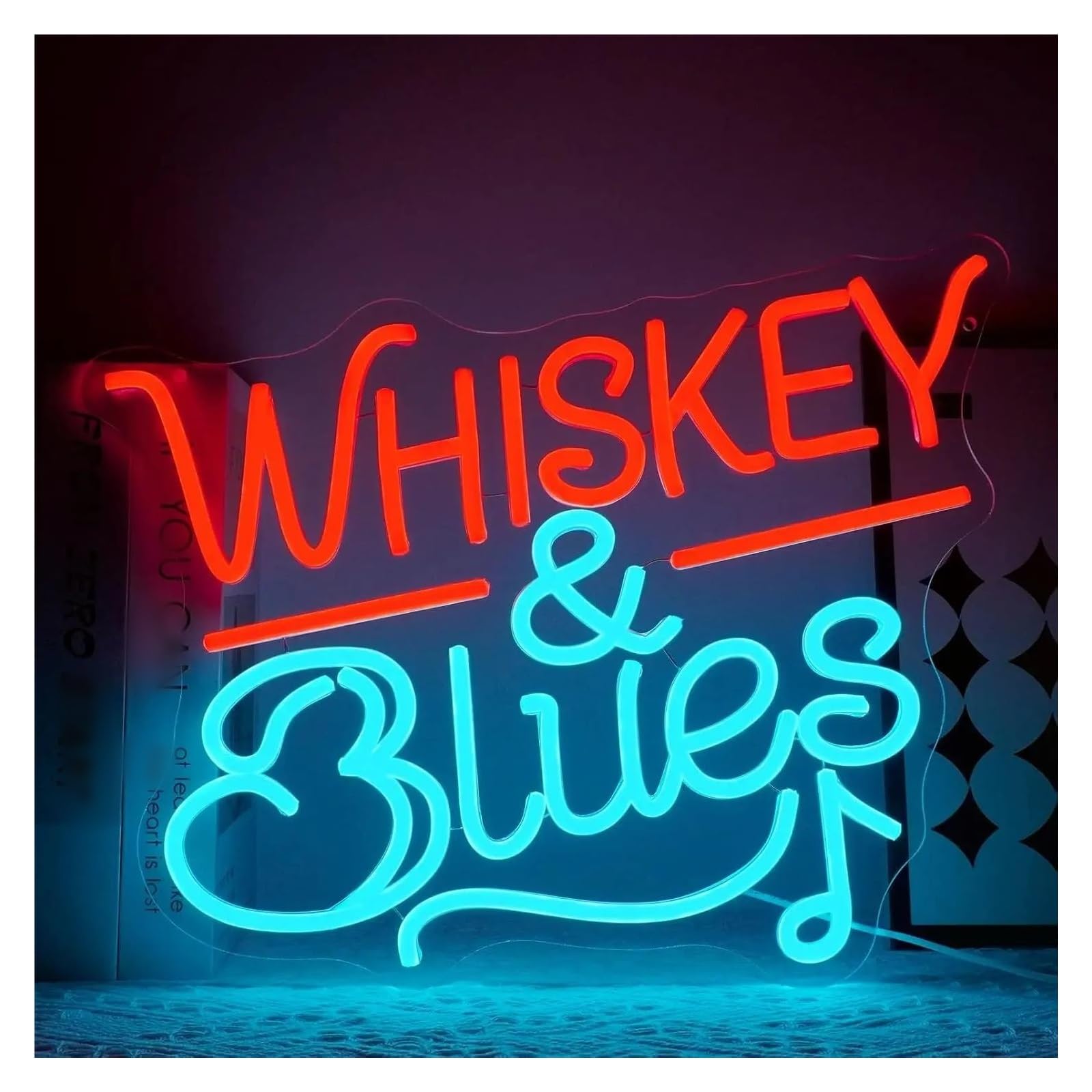 XENITE Hanging Art Neon Signs Whiskey & Blues Neon Sign USB Dimmable for Man Cave Pub Live House Club Bistro Home Bar Party Decoration 38x30cm