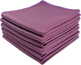 Microfibre Cleaning Cloths Fish Scale Cloths Microfiber Lint Free Cloths Towels Polishing Cloths for Dishes Glasses Car Windows Mirrors Screen TV Tablets Camera 30CM X 30CM 6 Pack Purple