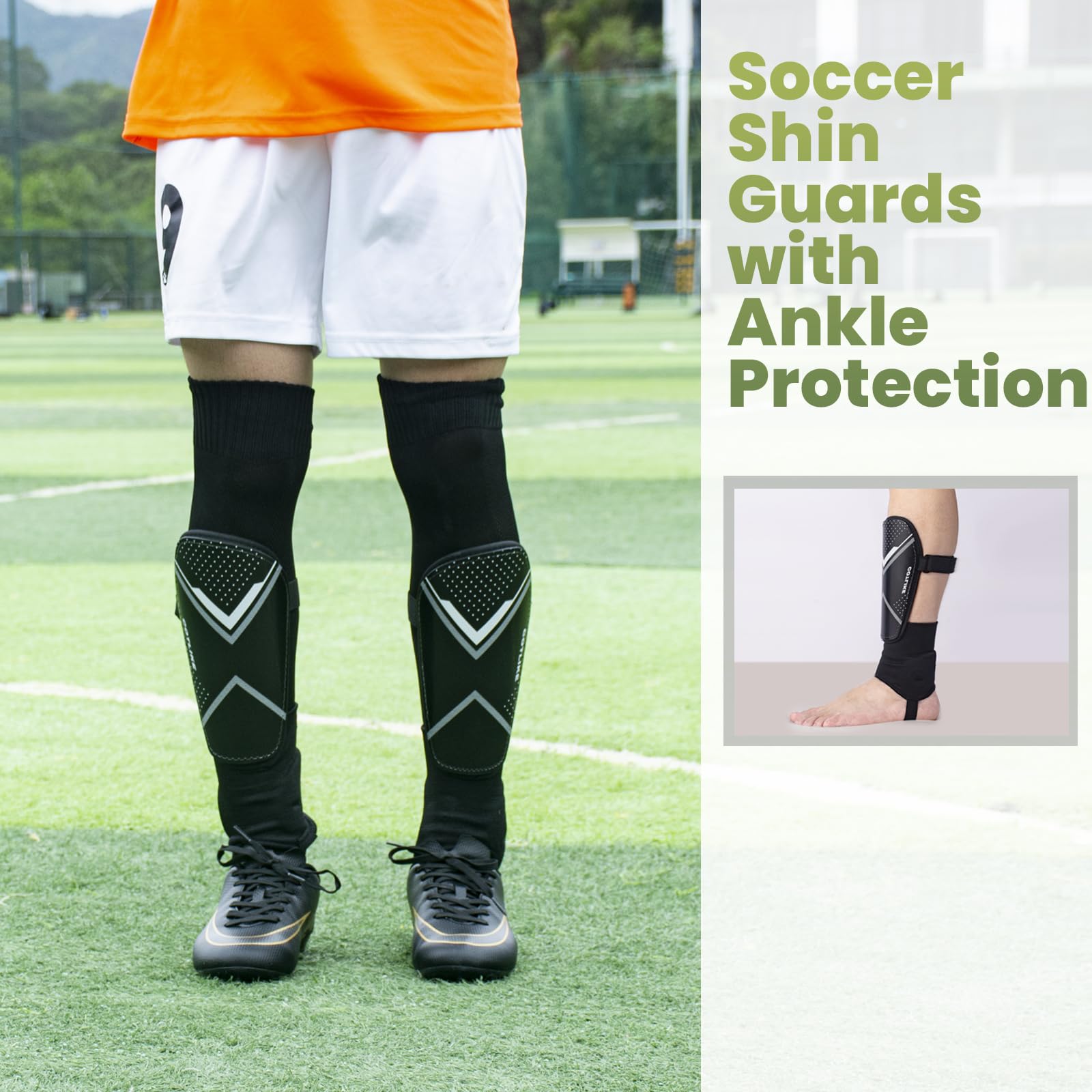 Espinilleras de fútbol para niños, jóvenes y adultos, espinilleras defensoras con protección de tobillo, equipo de fútbol para niños de 3, 5, 4-6, 7-9, 10-12 años, espinilleras de futol para