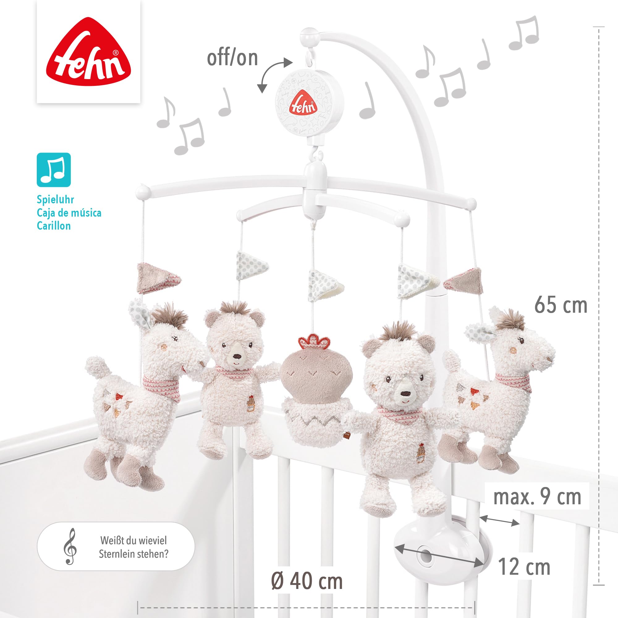 Fehn Música móvil Perú - Mobile a carica con melodia Sabes cuántas estrellas hay y figuras para tranquilizar y entretener - con fijación a la cama para bebés de 0 a 5 meses