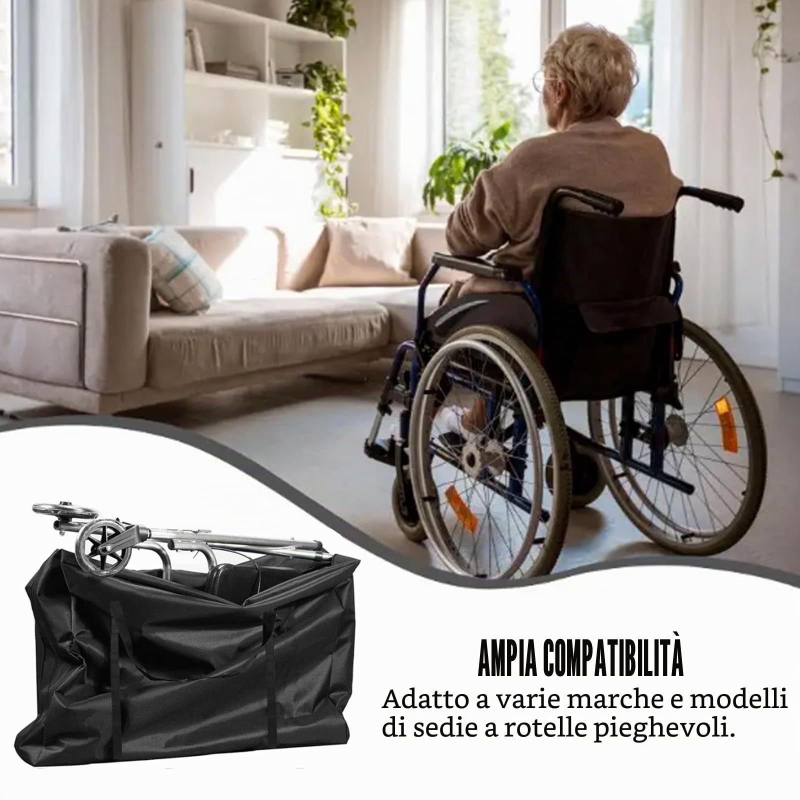 Borsa per il trasporto per sedia a rotelle, 600D per deambulatore, 110 x 74 x 28 cm, grande borsa per il trasporto per deambulatore, walker e sedie da trasporto, borsa da snowboard e scooter
