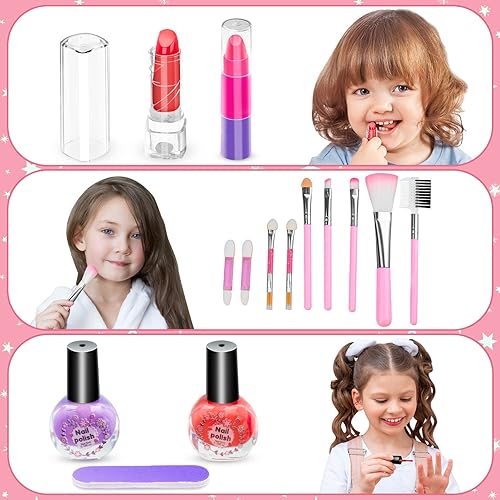 Miniatura 2 de Kit de maquillaje para niñas, juego de belleza lavable para disfraz, estuche cosmético real para niñas pequeñas, juguetes de maquillaje seguros y no