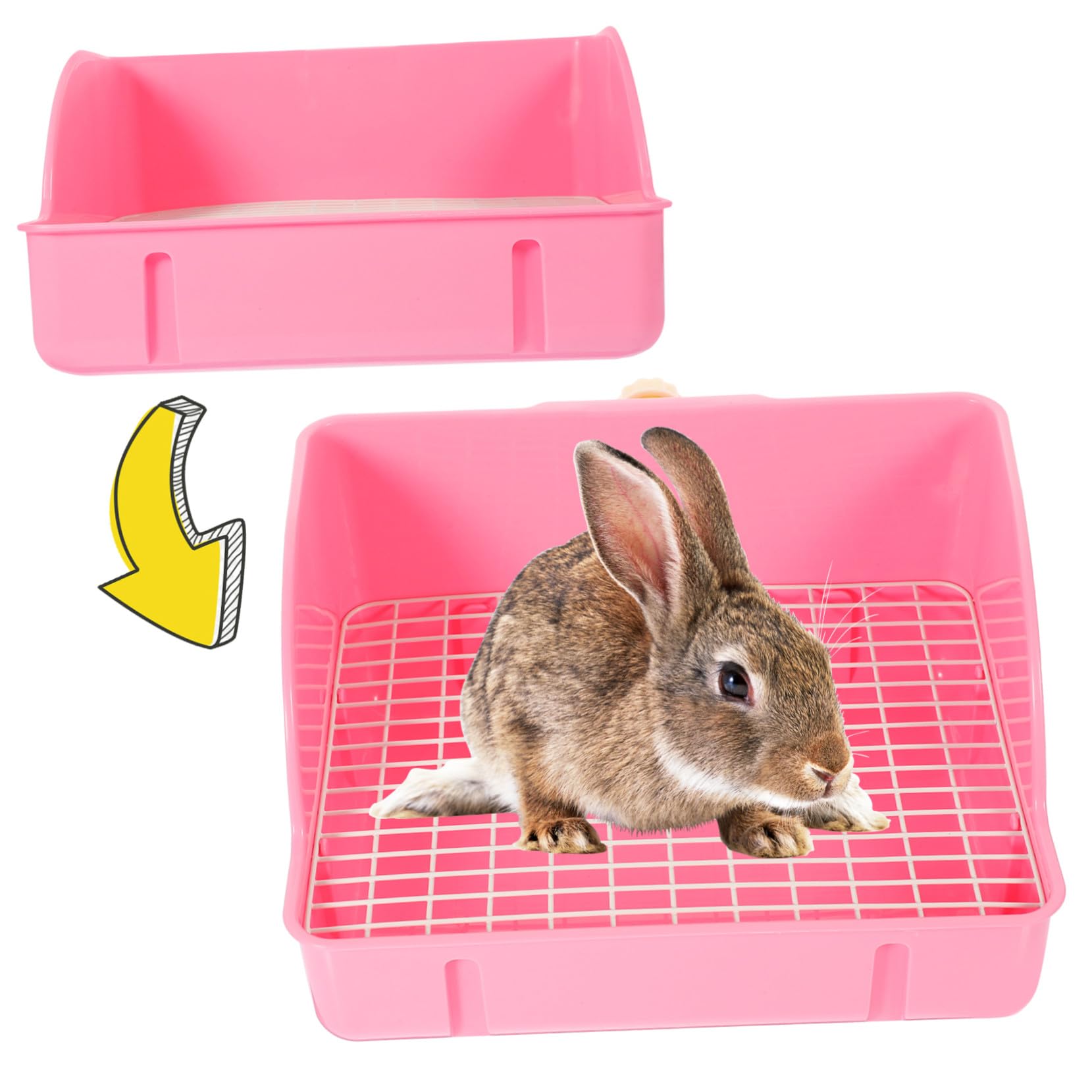 Toilet Tray Box per Coniglio e Cincillà Grande Rosa in Pp | Soggiorno e Giardino, Mantiene la Lettiera Sul Posto e Aiuta a Tenere Pulito L'animale