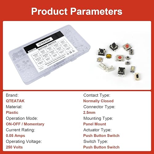 Miniatura 15 de QTETAK - Juego surtido de 200 piezas de 10 valores micro momentáneos con botón táctil