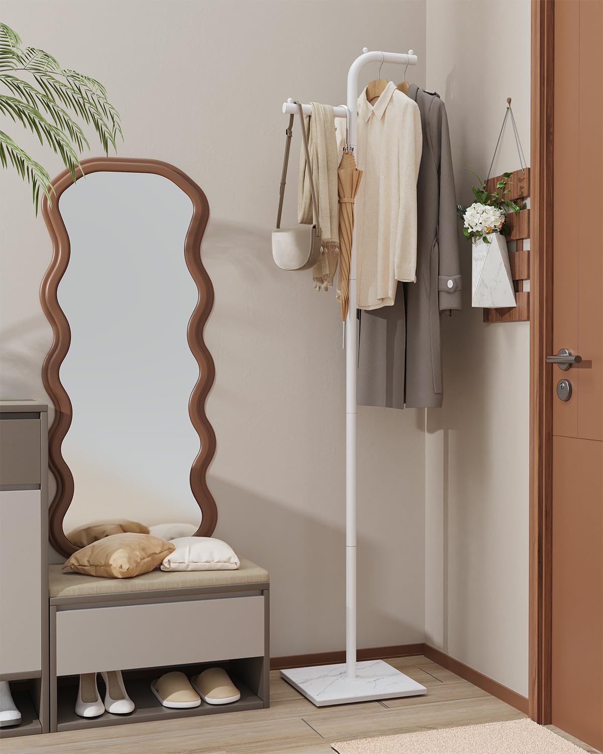 Porte Manteau, Moderne Portant à Vêtements, 30x30x176 cm, Blanc | Portant à Vêtements à Double Colonne, Portemanteau sur Pieds avec Dalles de Roche Lourdes, pour Entrée, Couloir