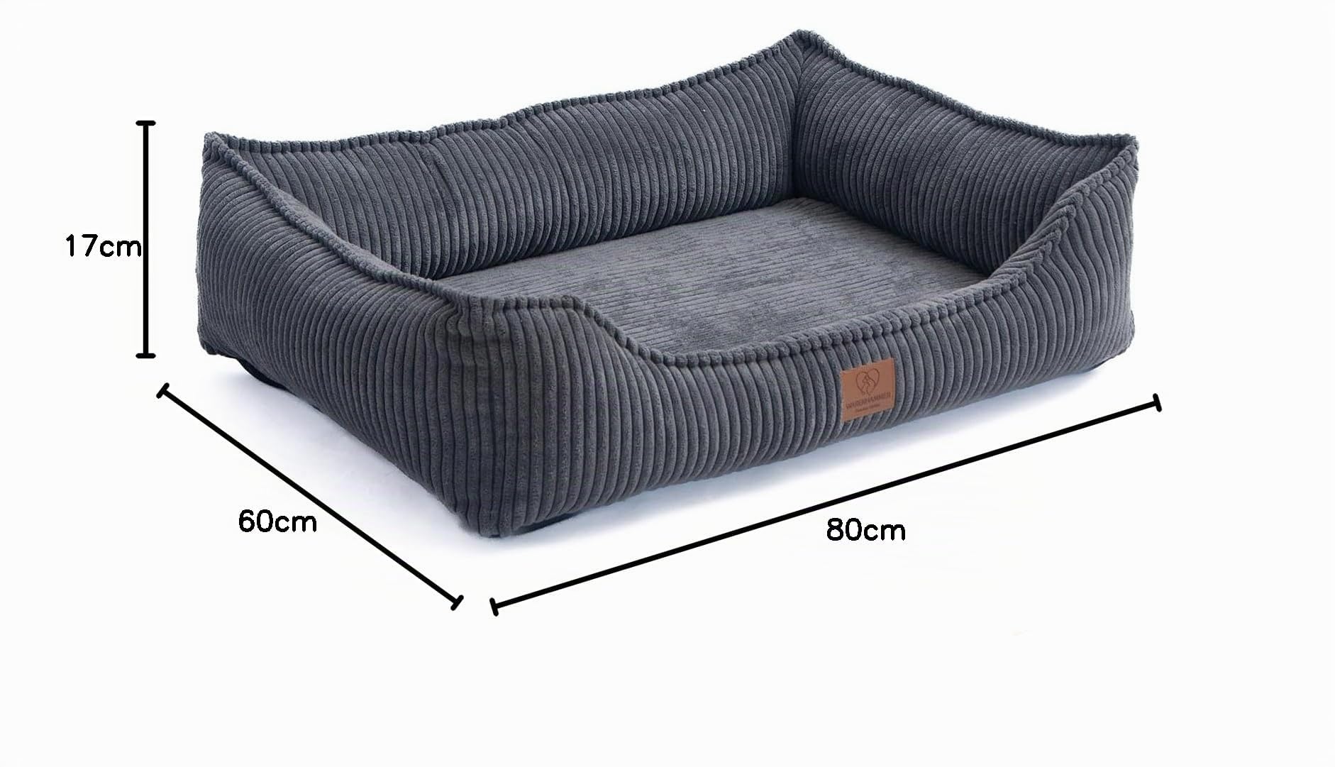 Orthopädisches Premium Hundebett aus Cord für kleine und mittelgroße Hunde, extra Halteschlaufe, Wasserdichter Innenbezug, Hundesofa, Hundekissen, Bezug abnehmbar, waschbar, 80 x 60 x 17 cm, Grau (M)