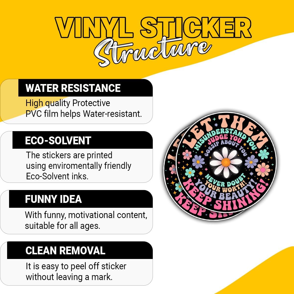 3 Pcs Let Them Misunderstand You Sticker – Inspirational Self-Confidence Quote Vinyl Decal for Free Spirits, Non-Conformists, and Independent Thinkers for Laptop, Water Bottle, Tumbler 3"x3" 3 - Image 3