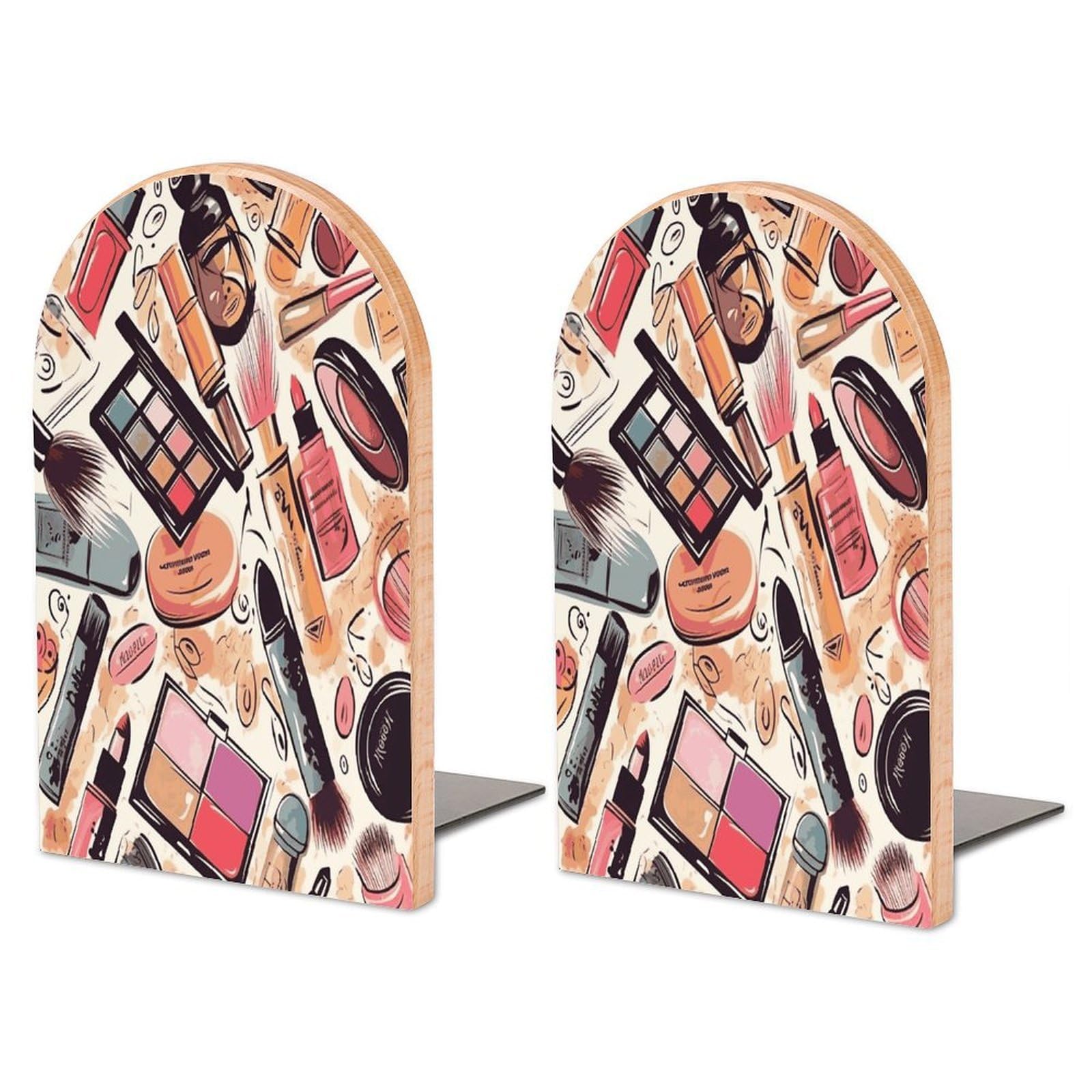 Makeup Theme Pattern Wood Bookend for Shelves 1 Pair