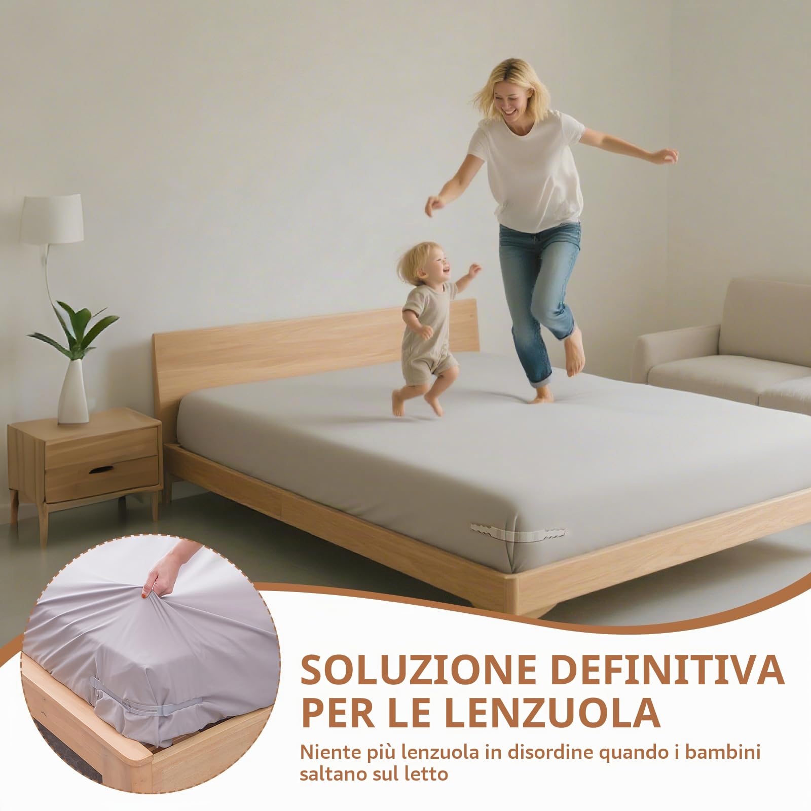 Hainue 4 Pezzi Blocca Lenzuola, Supporto per Blocca Lenzuolo con Strisce di Bloccaggio,Rimovibile,5 Livelli Regolabile in Altezza,per Materasso per Tutte Le Dimensioni(Bianco)