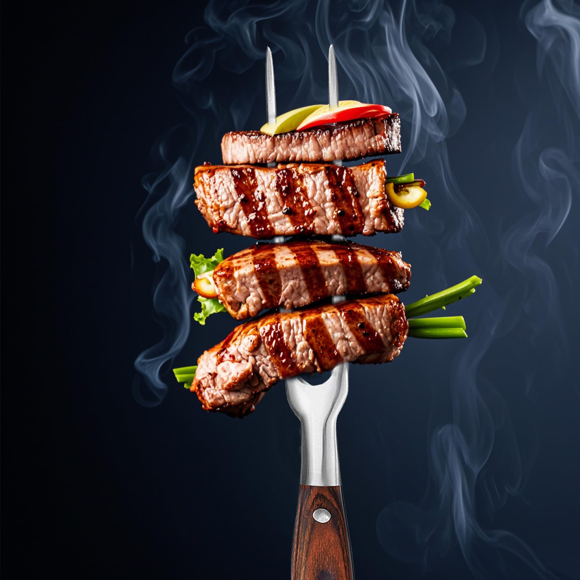 Tenedor de acero inoxidable resistente de 11.6 pulgadas, tenedor de carne para barbacoa y tenedor para servir para cocinar asar carne triturada (mango de madera)