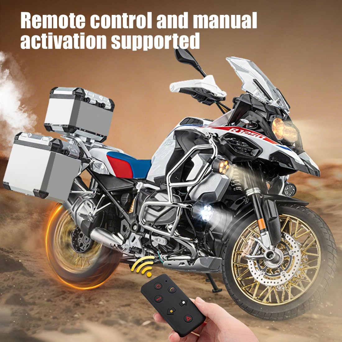 Modèle de moto RC Adventure R1250GS Noir à l'échelle 1/6, moto en alliage 1:6 avec son, lumière et pulvérisation, kits de modèles de moto à l'échelle 1/6 pour collectionneurs