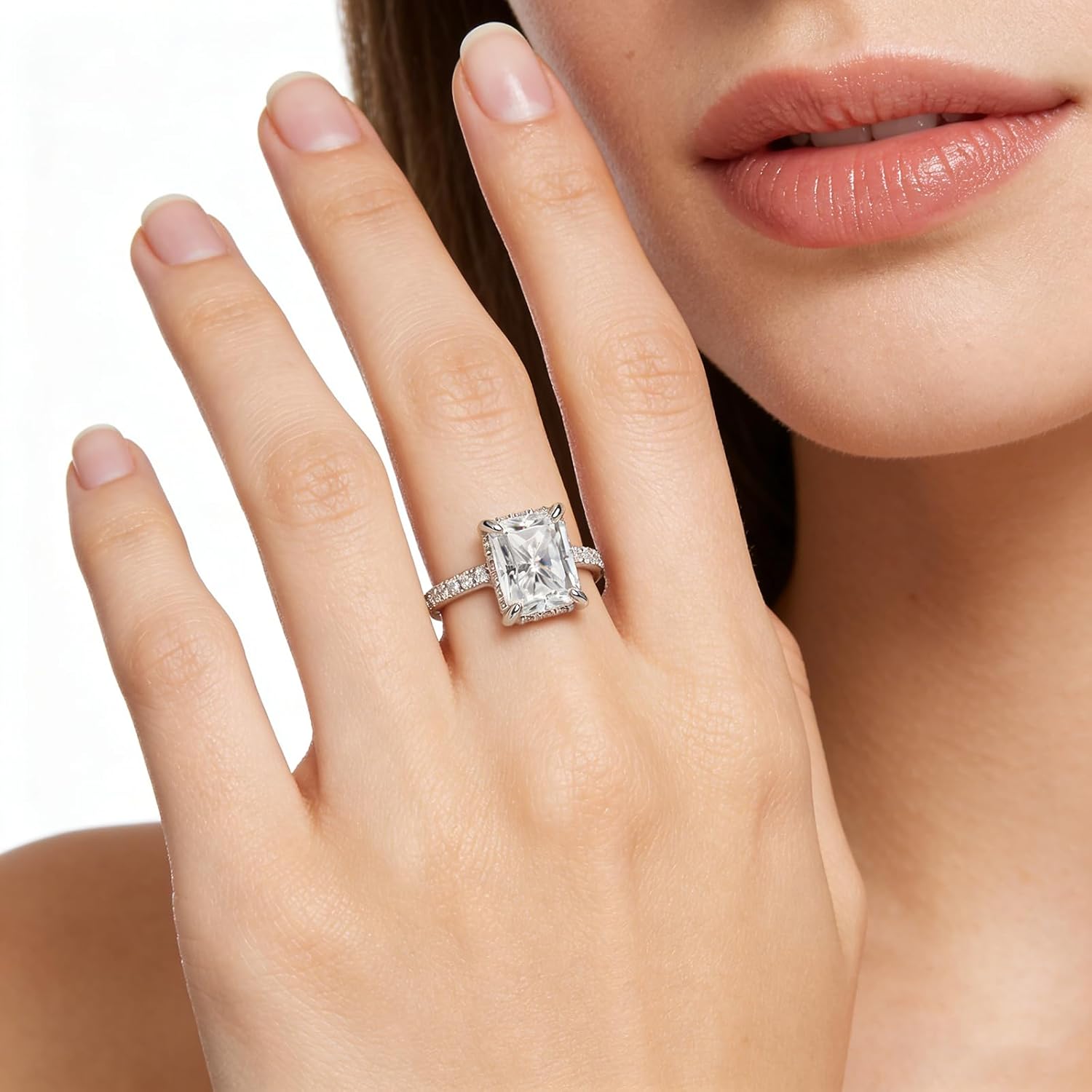 10K 14K 18K Solid Gold Moissanite Engagement Rings for Women, 1-3CT Center Round/Oval/Pear/Radiant Cut D Color VVS1 Moissanite Halo Bridal Set Wedding Anniversary Promise Band for Her Wife