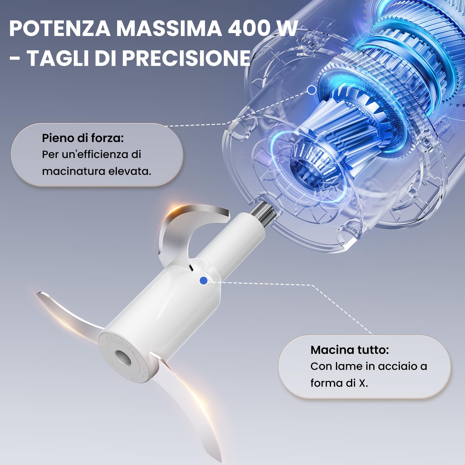 LINKChef Tritatutto Elettrico 1,5L Vetro, 2 Velocità, Lame in Acciaio Inox a 3 Livelli – Mini Robot da Cucina per Carne, Verdure, Frutta, Noci e Alimenti per Bambini