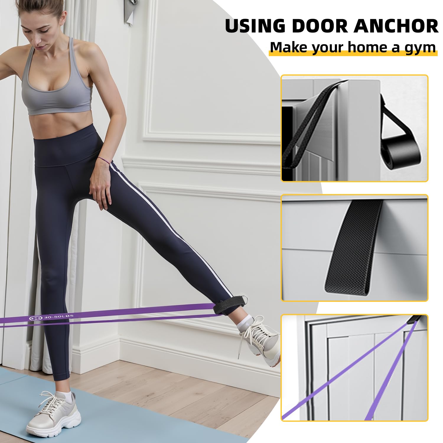 Fitnessbanden, set van 6, weerstandsbanden met deuranker, 2 x