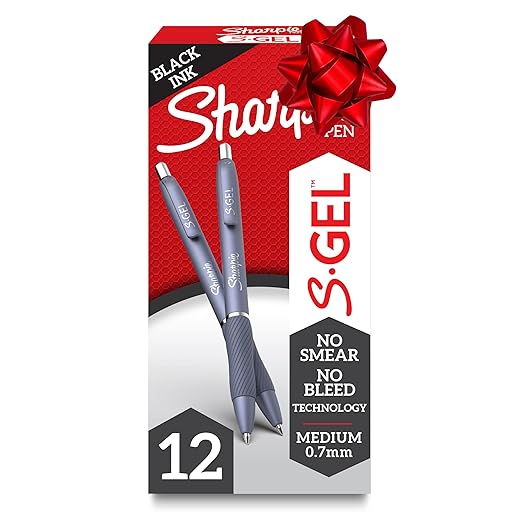 Sharpie S-Gel Gel Pens, Blue Barrel, Medium Point (0.7mm), Black Gel Ink Pens, 12 Count - Home, Office, School, Journaling, Writing, Note-Taking, Teacher Supplies