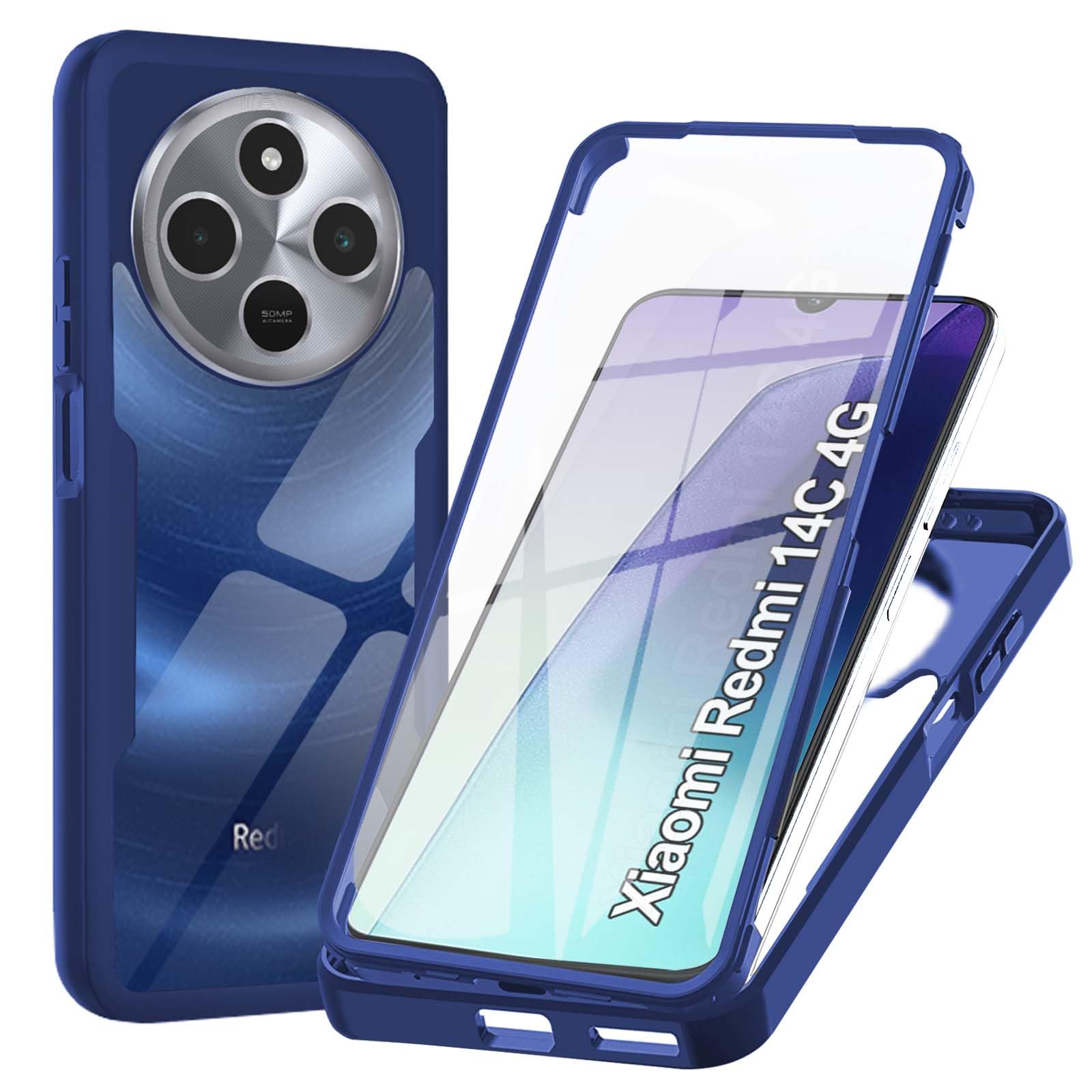 Cover 2in1 Full Body Per Xiaomi Redmi 14C / Poco C75, Custodia Ibrida Con Protezione Schermo Integrata, Antiurto E Antigraffio, Trasparente