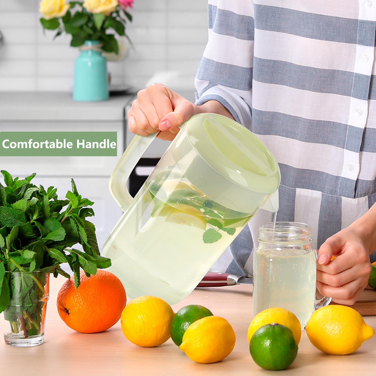 Jarra de plástico transparente de 2,5 litros con tapa, paquete de 2 jarras de agua transparente para bebidas frías, jarra de té helado para limonada, té helado, leche, jugo, bebidas