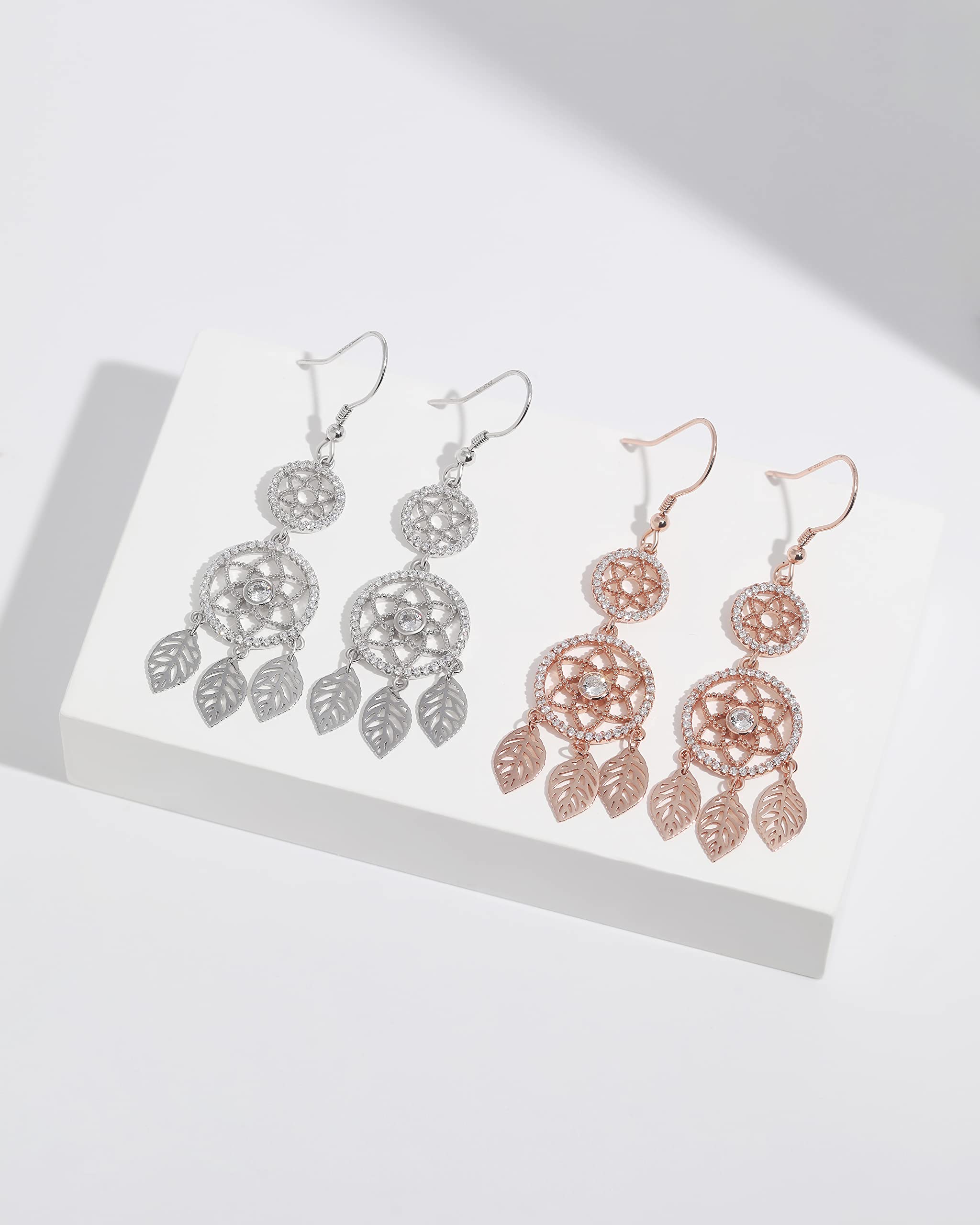 Meissa 925 Sterling Silber Traumfänger Baumeln und Tropfen Ohrringe für Frauen Rose Gold Ohrring Handmade Statement Ohrringe Geburtstagsgeschenke