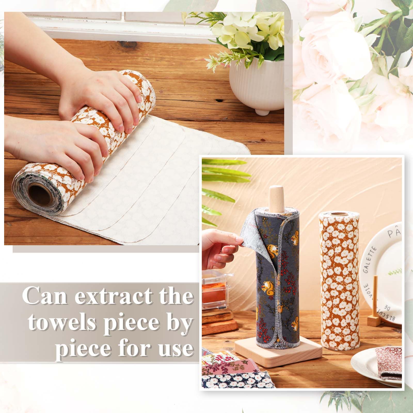 Redbaker 50 toallas de papel reutilizables sin papel, paños de algodón reutilizables, absorbentes, lavables, con rollo, paños de cocina para cocina sin papel (clásico)