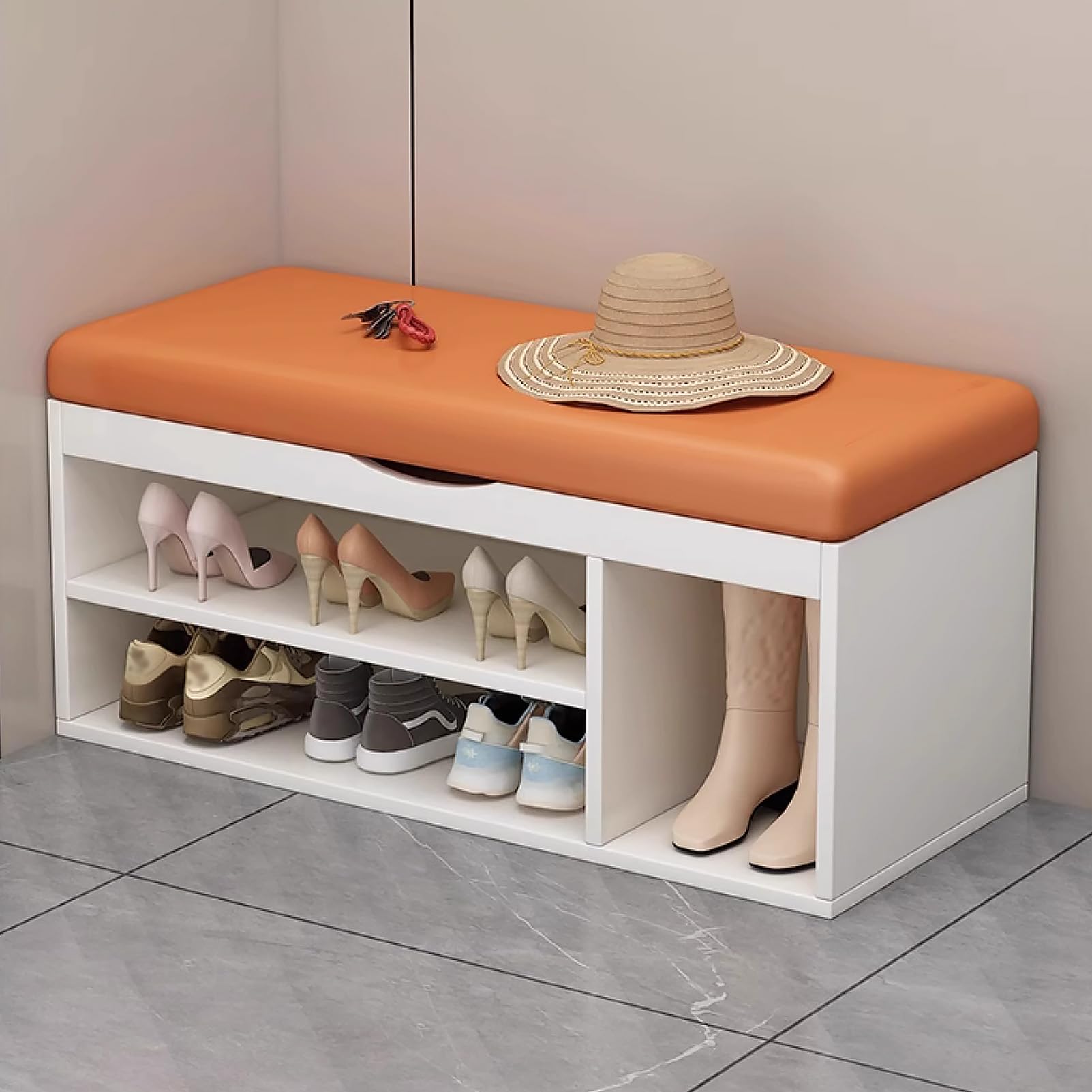 Panca da Ingresso con Cuscino e vano Porta Scarpe, mobiletto Organizer con Coperchio sollevabile per corridoio e Soggiorno, Elegante scaffale con Seduta Comoda, Design salvaspazio