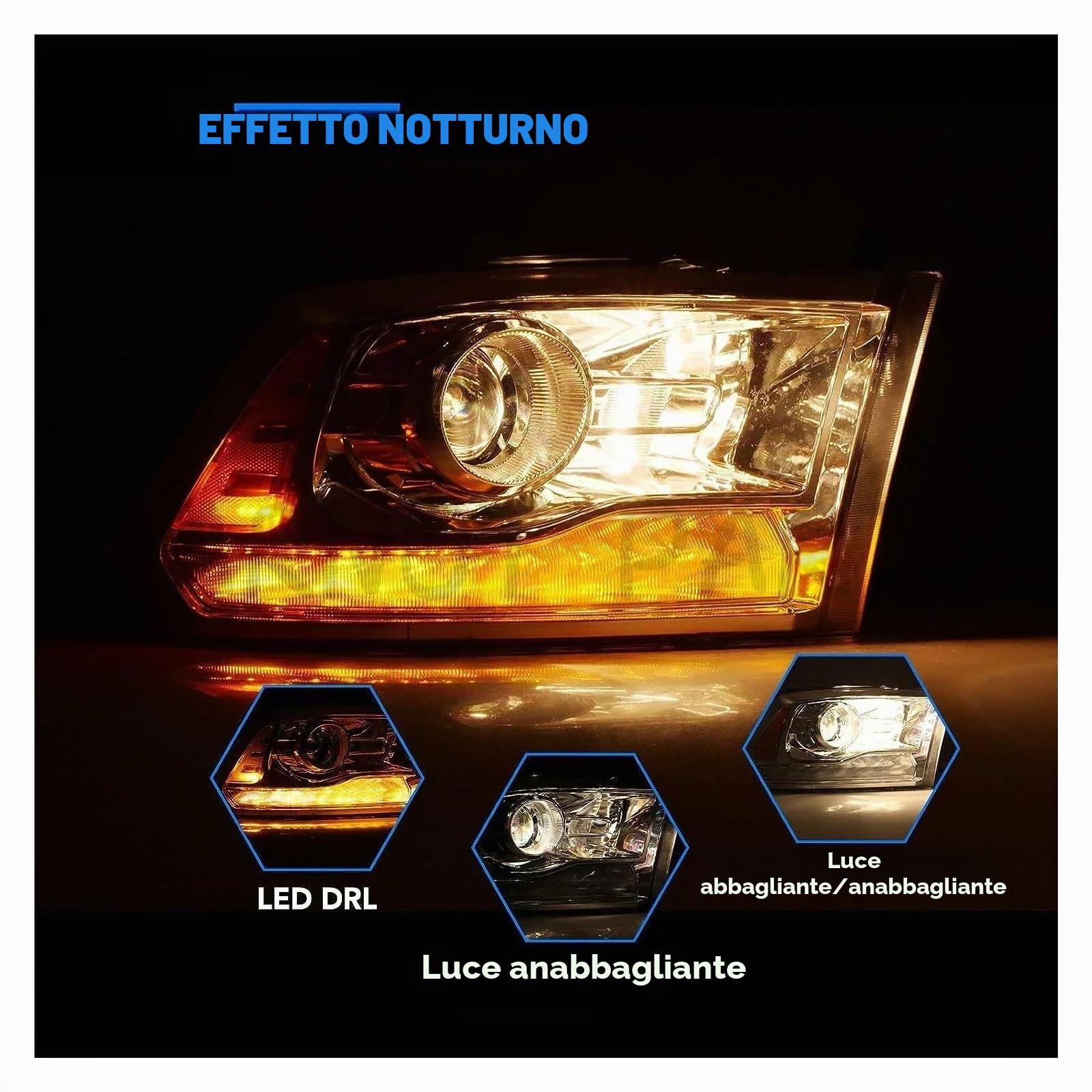 Proiettore Fanale Anteriore Per Dodge Ram 1500 2500 3500 2013-2018 Coppia Con Fari A LED DRL Lato Conducente E Passeggero(Pair Black)
