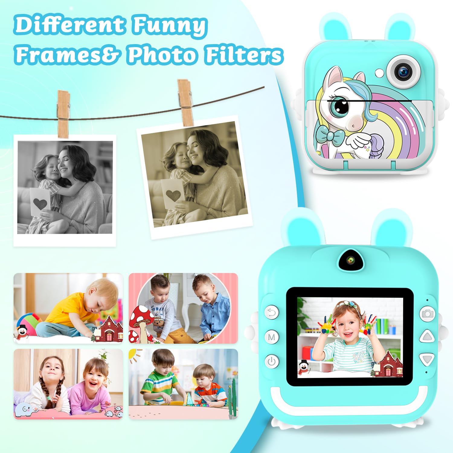 Macchina Fotografica Bambini Istantanea, 2,4 Pollici 1080P Digitale Fotocamera Bambini con Carta Fotografica Stampa e 32GB Schedaper Giocattolo Regalo di Natale Bambino e Bambina 4-12 Anni
