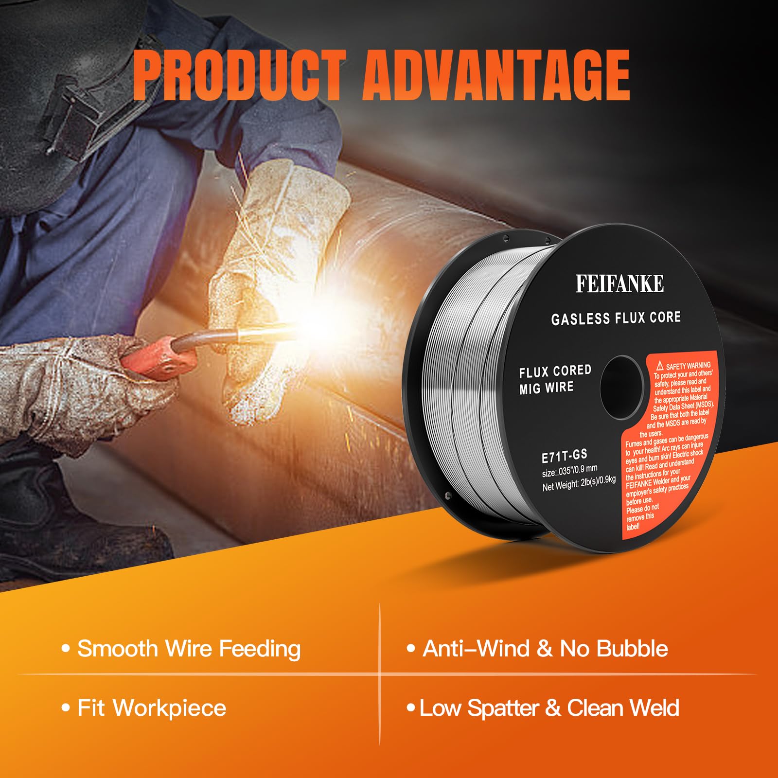 FEIFANKE Fil Fourré Sans Gaz 0.9MM, Bobine Fil Fourré 3KG- E71T-GS General Purpose MIG MAG Welding Wire Reel D100 for Welding Machines, 3 Boîte