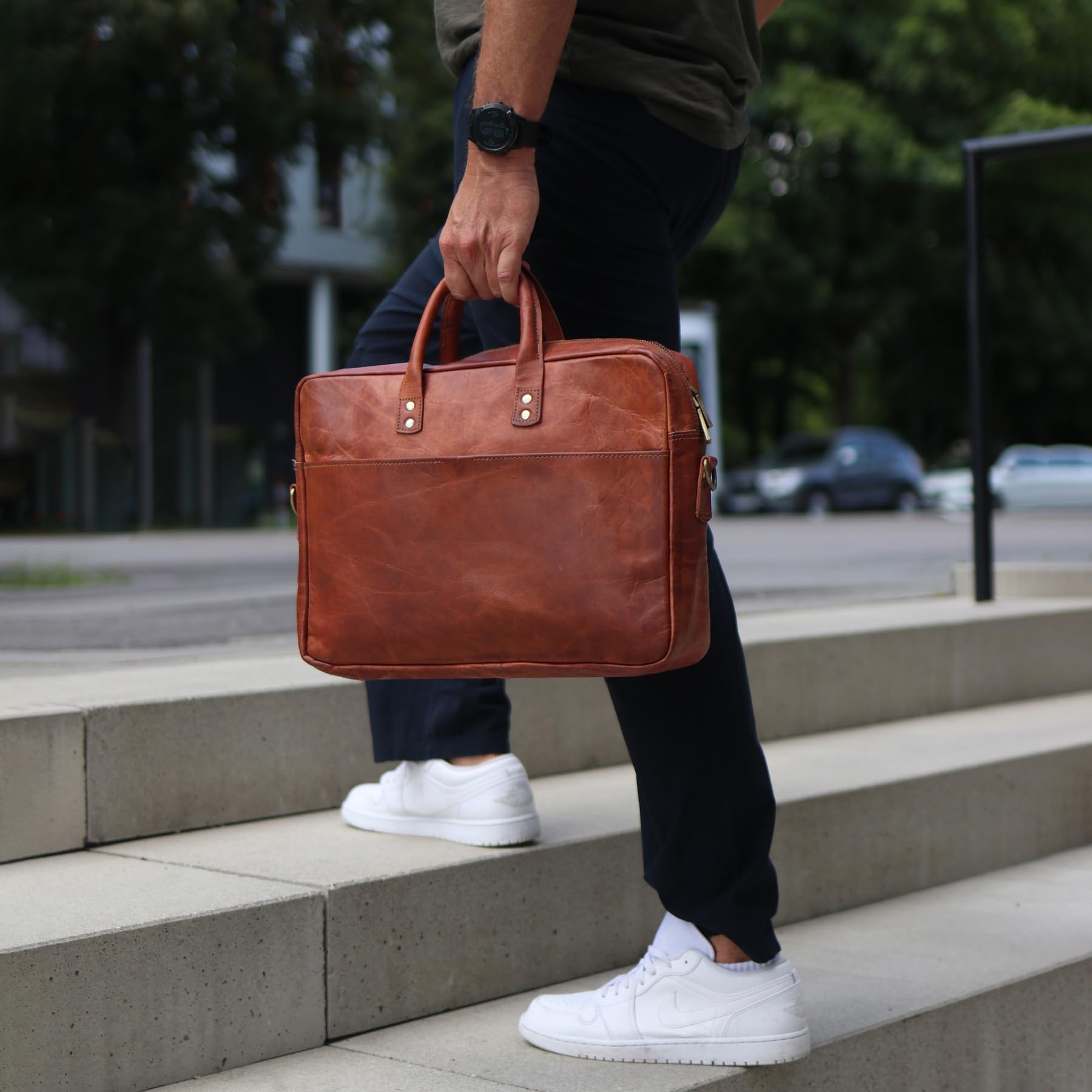 SID & VAIN Sac Ordinateur Portable Cuir véritable 15 Pouces Cedar Mallette Professionnelle bandoulière Grand pour Hommes et Femmes Serviette de Travail Etudiante Marron