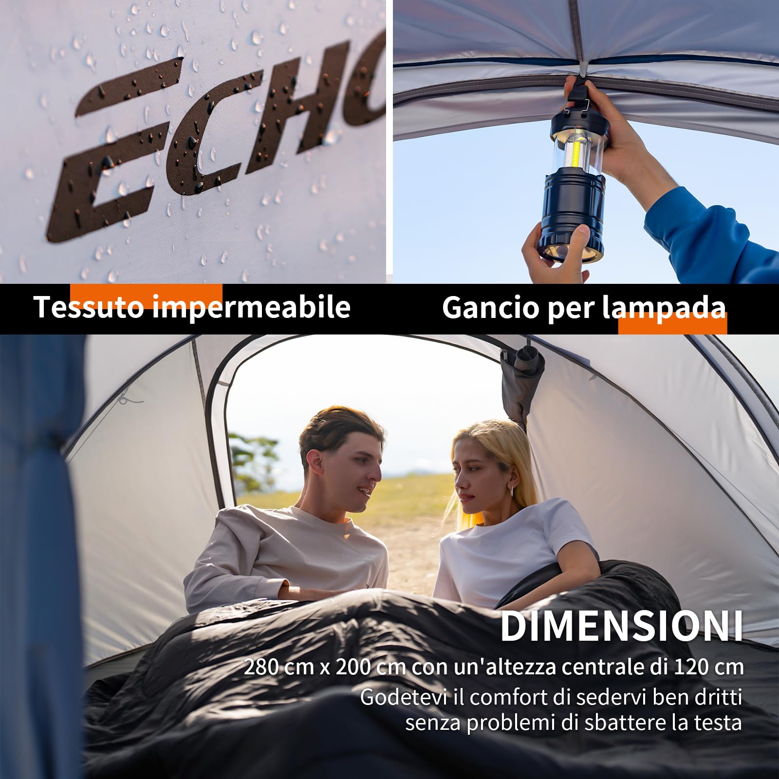 EchoSmile Tenda da Campeggio Pop Up 2/4/6 Posti Istantanea Tenda Campeggio | Portatile,Facile Installazione,Protezione dal Sole,Ventilata Antivento e Impermeabile Picnic,Trekking e Attività All'aperto