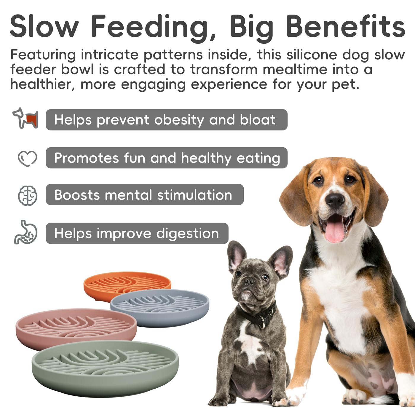 Slow Feeder Dog Bowls, Silicone Slow Feeder for Dogs & Puppies, Dog Puzzle Bowl with Suction Cup for Anxiety Relief, Slow Eating, Dishwasher Fit, for All Breed, Grey - image 2