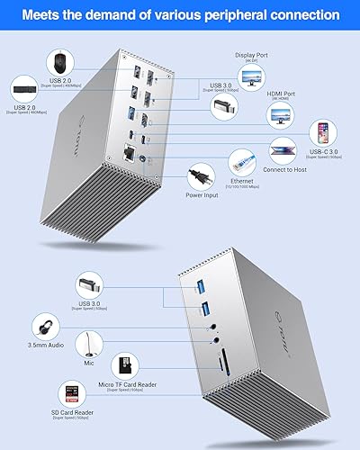 Miniatura 3 de TOTU - Estación de acoplamiento universal USB-C 4K con soporte de carga para sistemas MacBook Pro y Windows tipo C (2 4K DP, HDMI, 6 puertos USB, 60