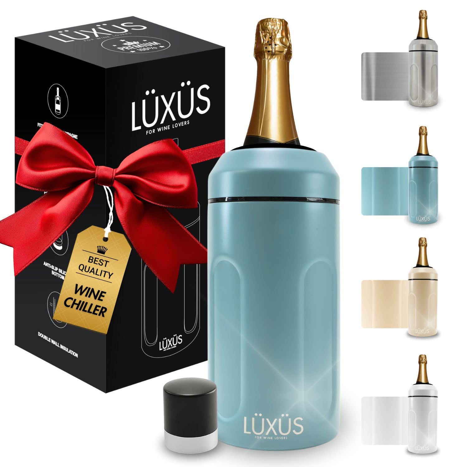 Wine Chiller (Blue) - Stainless Steel Wine Cooler and Champagne Bucket Keeps Your Wine Cold for Up to 6 Hours -Perfect for most 750ml Bottles