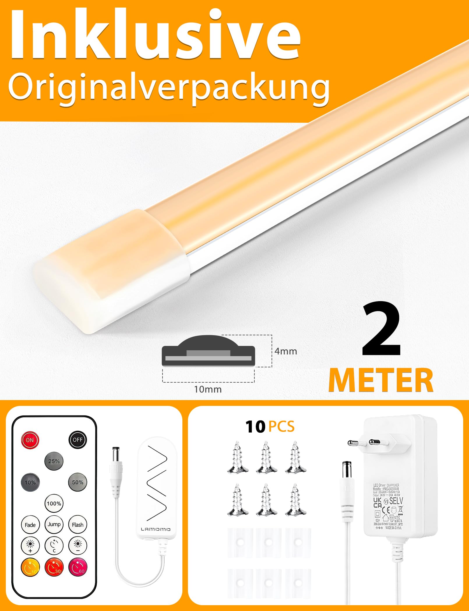 Lamomo Striscia LED COB bianco caldo, dimmerabile, 2 m, impermeabile, 3000 K, con telecomando, in silicone, flessibile, per camera da letto, interni ed esterni, cucina, decorazione fai da te, CRI90+