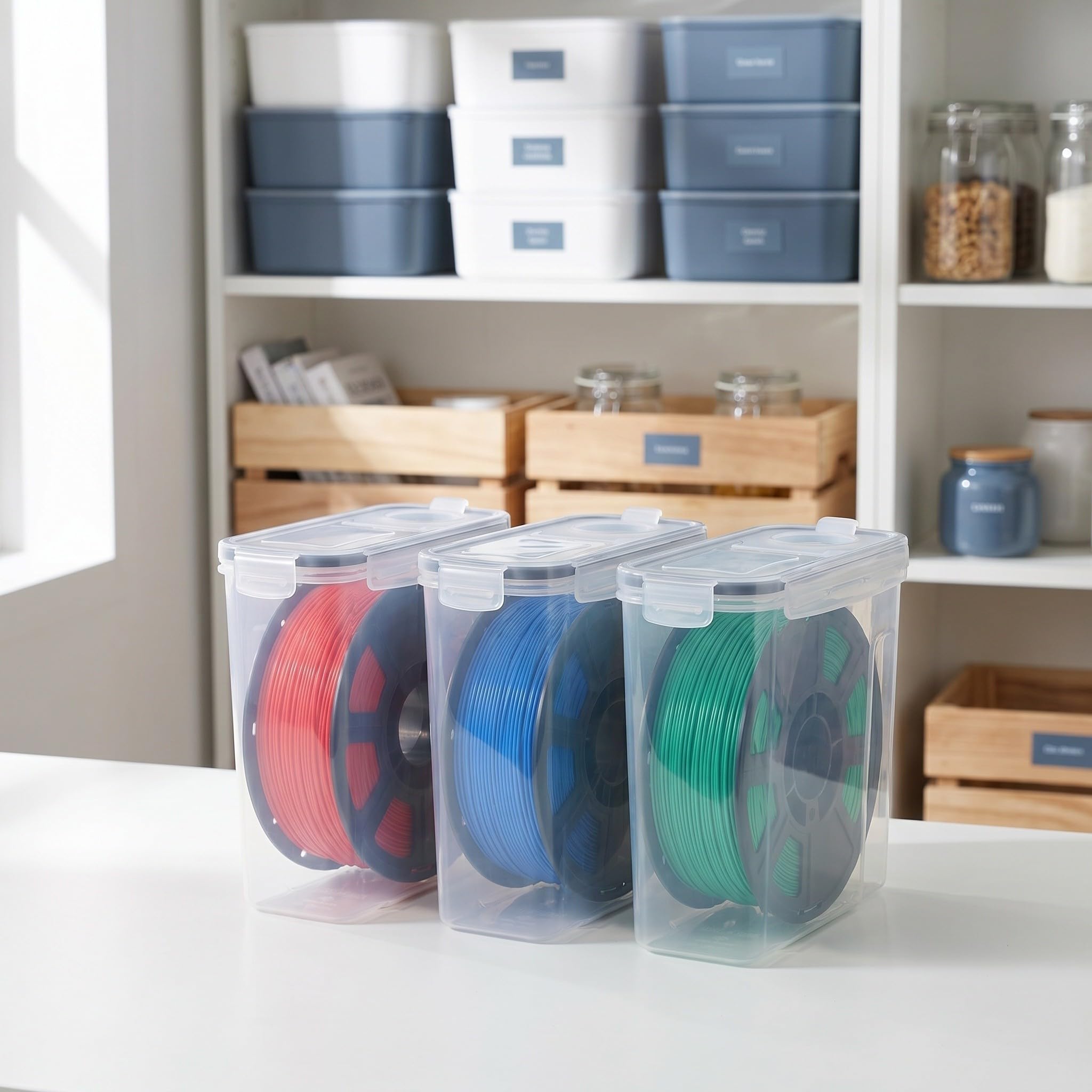 SOLUSTRE 3-częściowy pojemnik do przechowywania filamentu do drukarki 3D: 4-litrowy hermetyczny pojemnik na filament – ​​ z uszczelnieniem na filament, chroniący akcesoria do drukowania