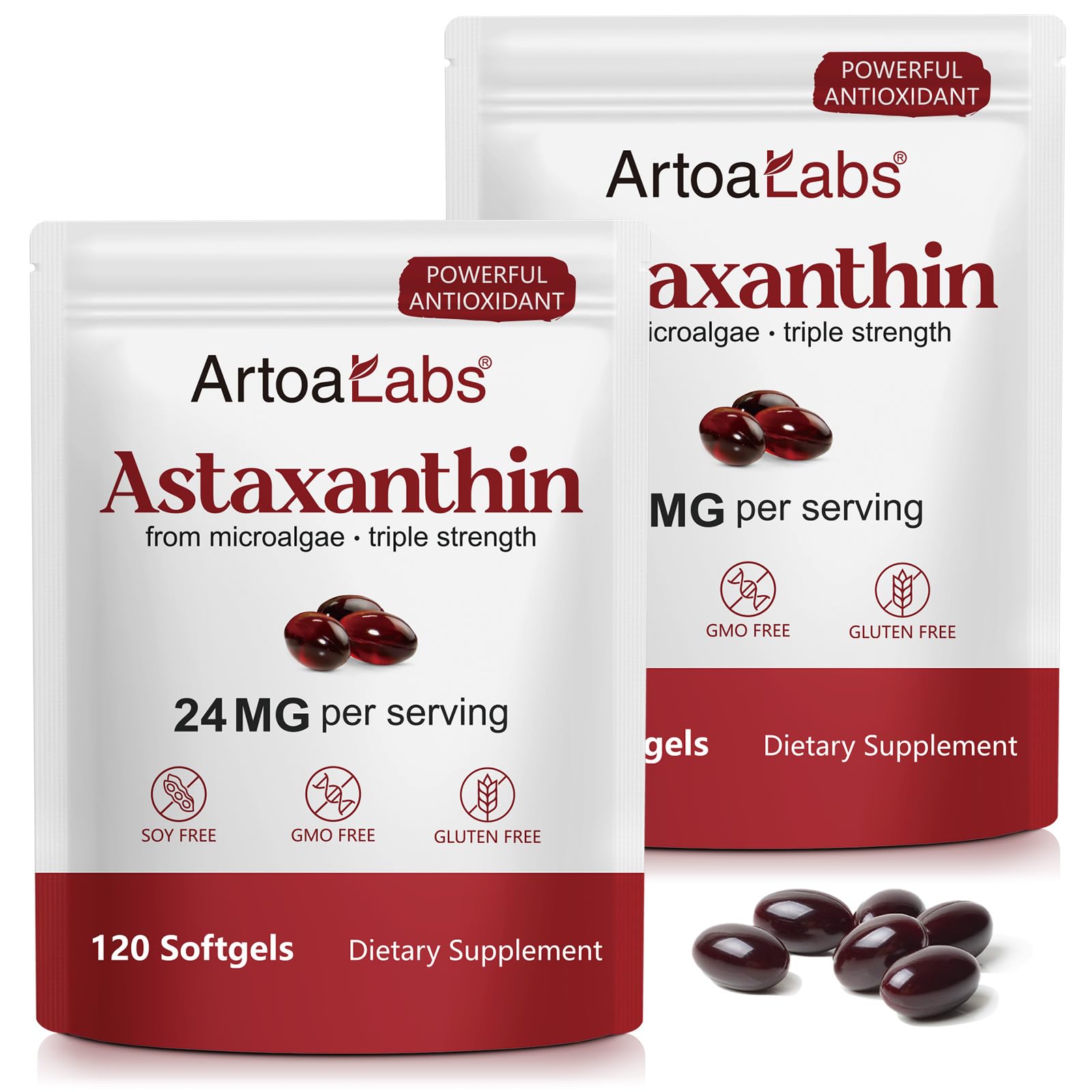 2 Pack Astaxanthin 24 mg Per Serving with MCT Oil, 240 Softgels 120 Count (Pack of 2)