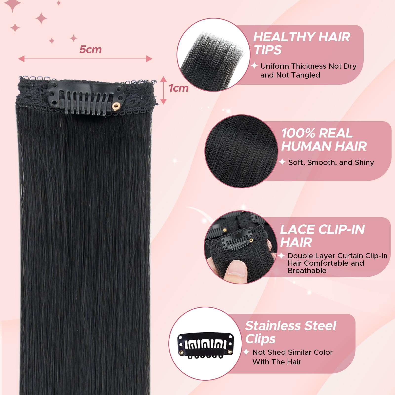 SEGOHAIR Clip in Hair Extensions Real Human Hair, Jet Black Double Weft Virgin Remy Lace Weft Hair Extensions Clip in - Image 3