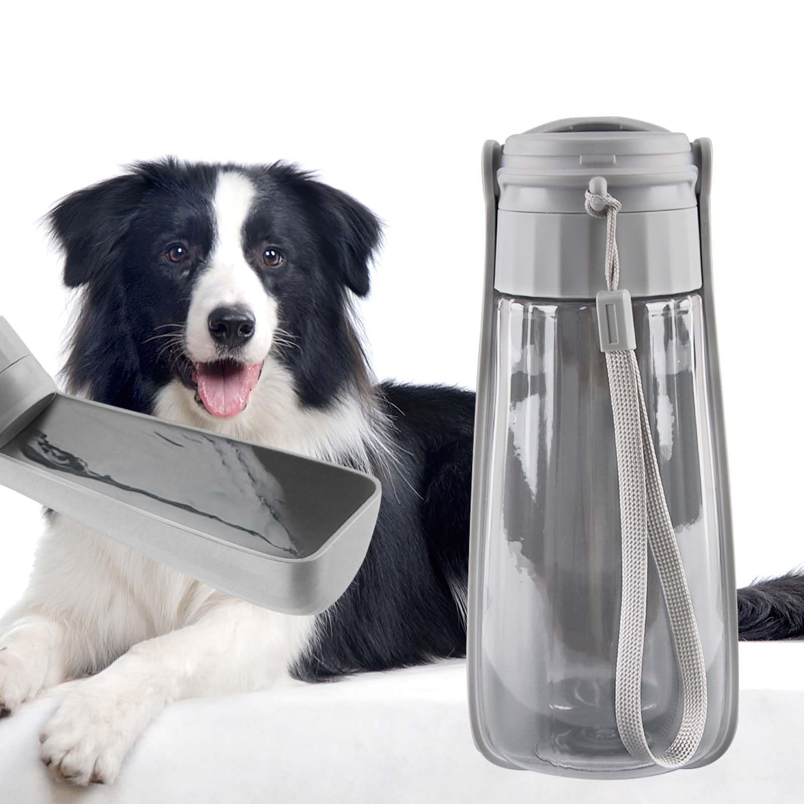 ACTOYS Botella Agua Perro, 550ML Bebedero Perro Portatil, Botella Agua Perro Plegable, Bebedero de Viaje para Perros, Perros Accesorios, Sin BPA, Prueba de Fugas, para Senderismo, Acampada (Gris)