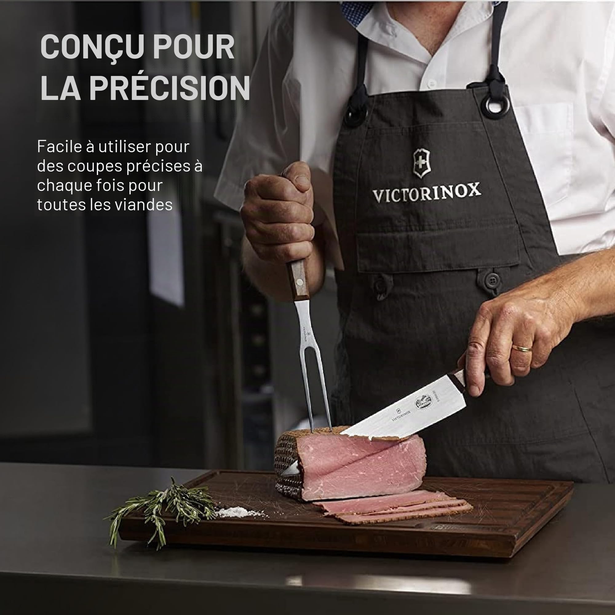 Victorinox Wood, Couteau à trancher professionnel, Lame extra-tranchante, tranchant droit, 22 cm, Manche en bois noble, Acier inoxydable, brun