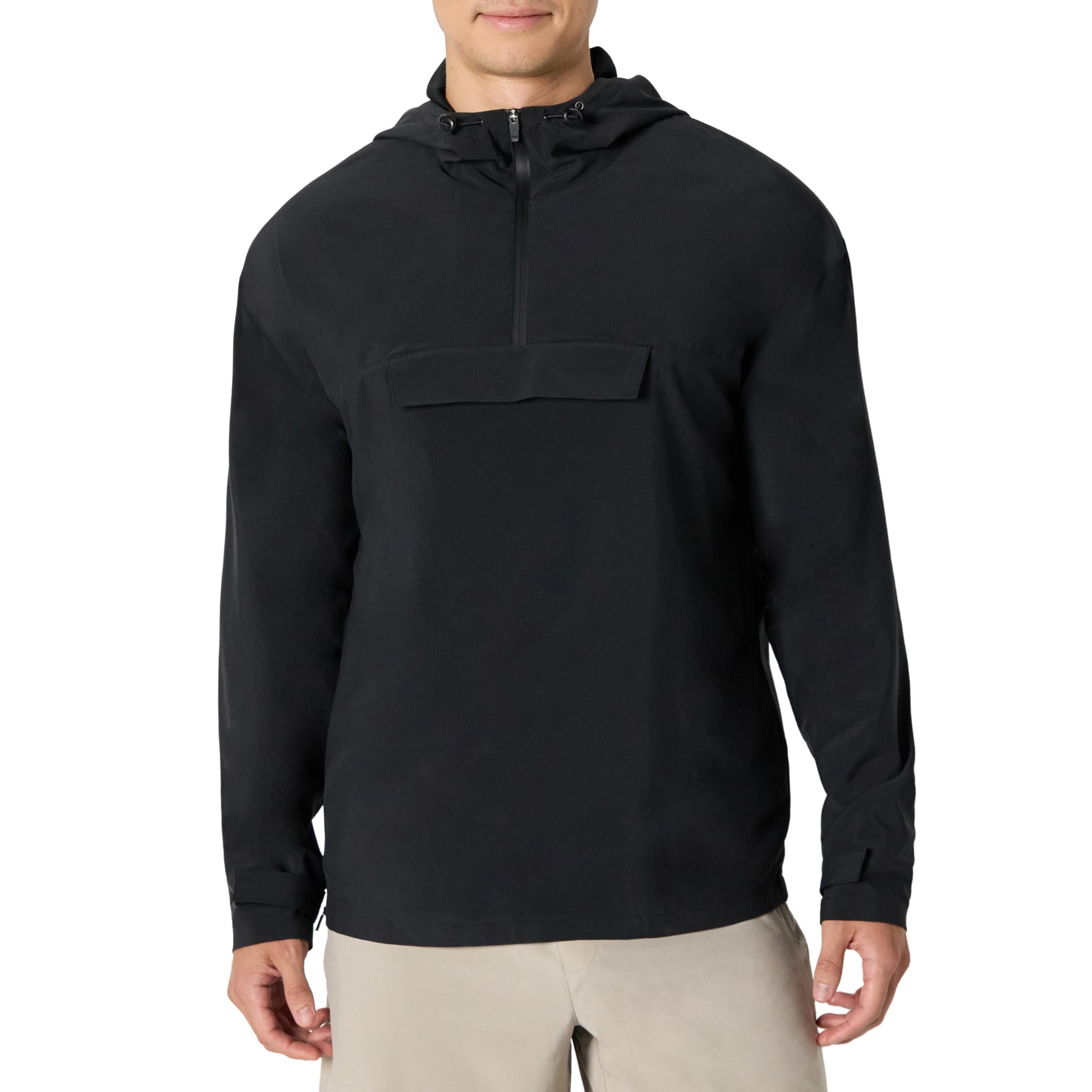 Amazon Essentials Men's Athletic Lightweight Stretch Woven Colorblock Anorak Jacket, Black, Small