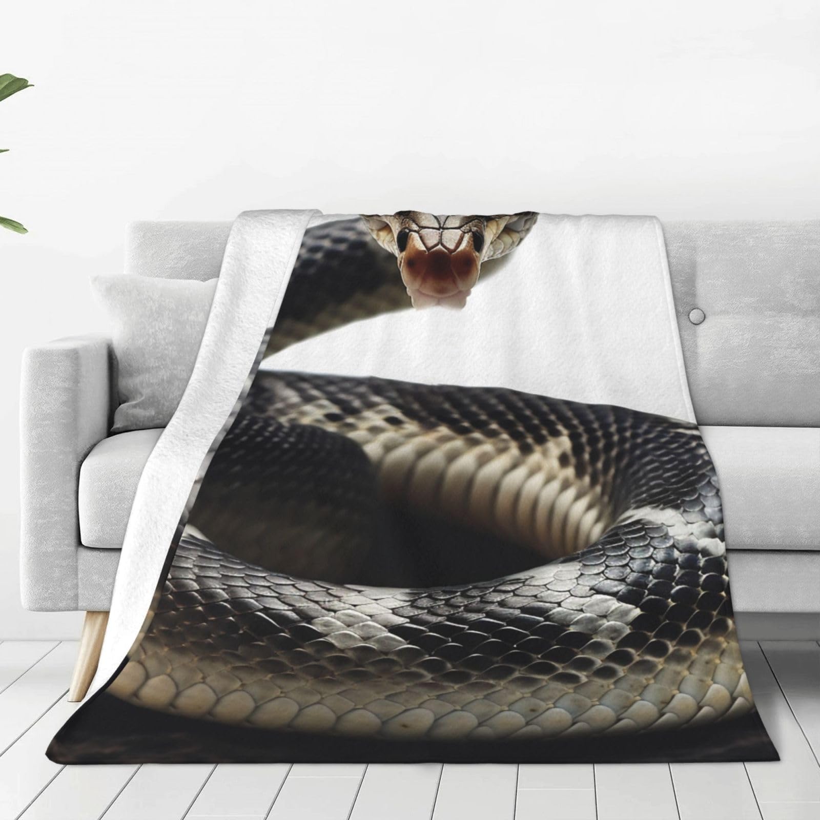 KLOPH Cobra Snake Throw Blanket 50"x40" Flannel Fluffy Warm Blanket for Couch, Reversible Plush Blankets for Bed, Comfy Fuzzy Blanket for Sofa, Plush Lightweight-Blankets for All Season