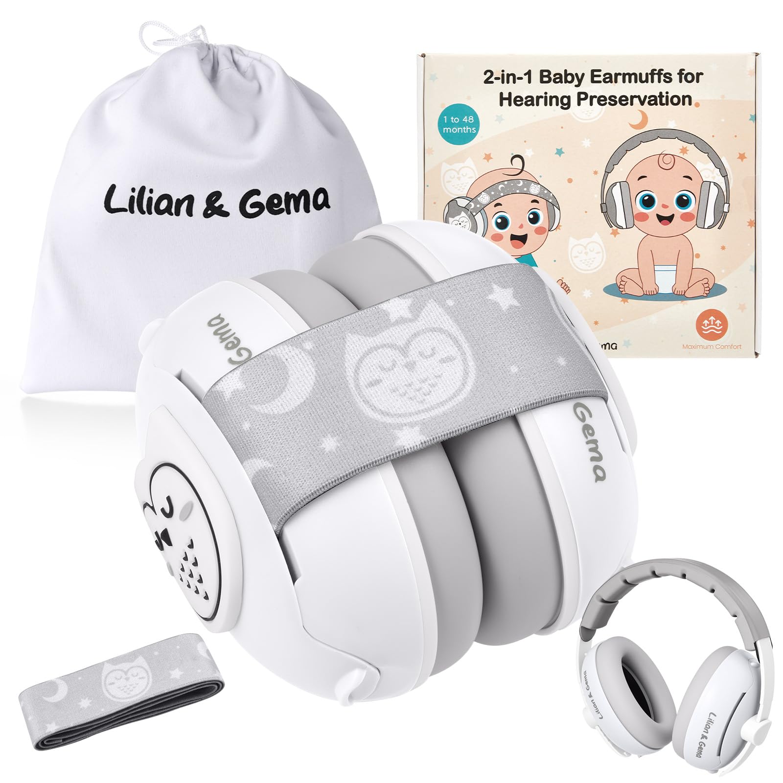 Lilian&Gema Bambino 2 in 1 Casco Anti Rumore Regolabile Casco Bambino Anti Rumore, Casco Anti Rumore Bambino per Meno di 48 Mesi, Sonno e Attività, Protezione Uditiva Per Bambini