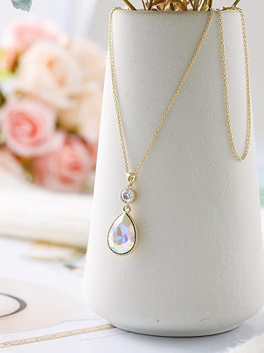 Miniatura 5 de Collares y aretes colgantes de cristal de lágrima grande de 0.709 x 0.512 in para mujer, chapado en globo