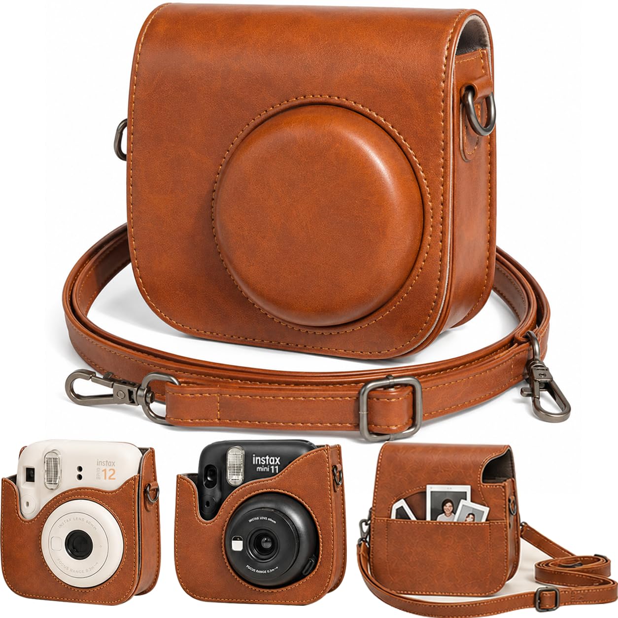camera case compatible with instax mini 11&12, pu vintage brown bag with removable shoulder belt, anti-scratch, fashion, accessories compatible with fujifilm mini 11&12 (mini 11&12, leather, brown)