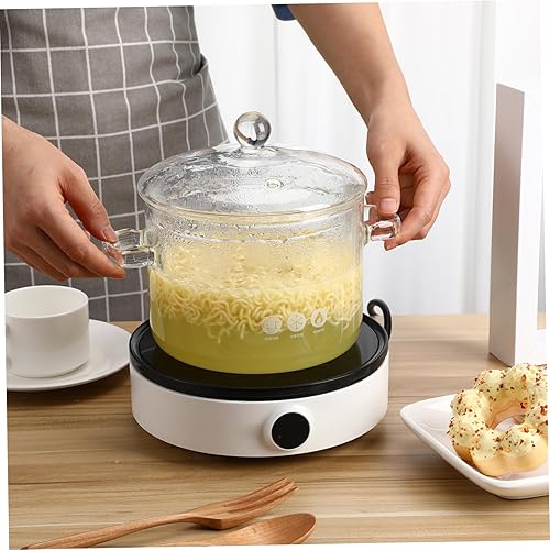 Miniatura 5 de Ollas de cocina, 2 piezas de vidrio para estufas de mantequilla, olla para estofado, utensilios de cocina de fideos instantáneos con tapa y mango