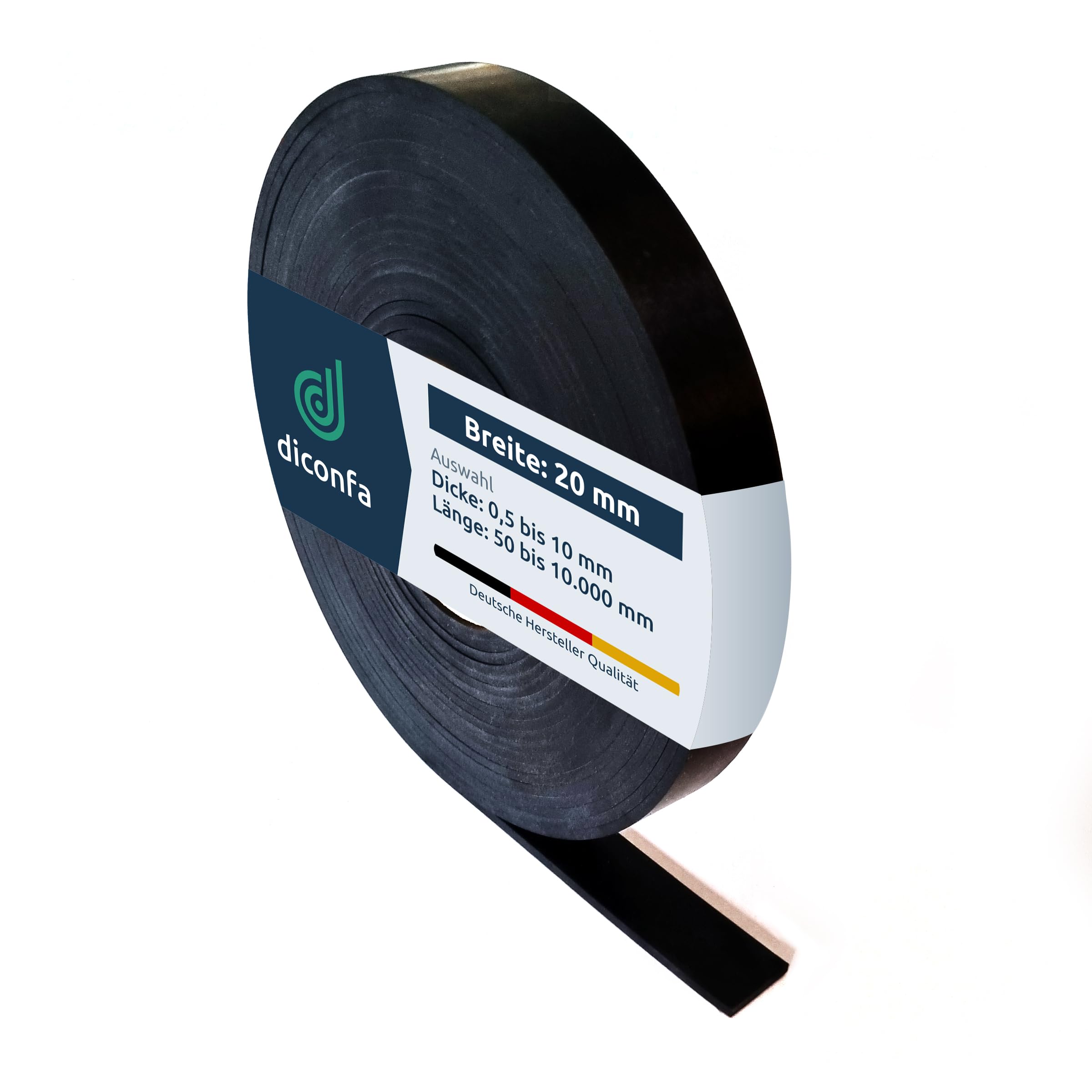 diconfa Bande de Caoutchouc Largeur 20mm 2 cm - ÉPAISSEUR 1 à 10 mm - Longueur 0,05 à 10 m ==> 8000 mm (800 cm) de Long, 5 mm d'épaisseur - Tapis en Caoutchouc Vendu au mètre antidérapant