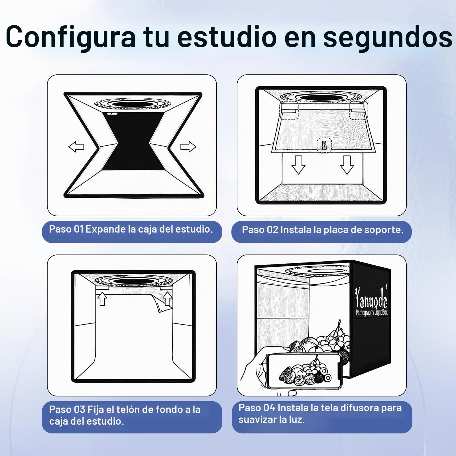 Caja de Luz Profesional 40x40cm Compatible con USB-C, Versión Mejorada 18W 180 Leds Dimmables (CRI>97), 6 Fondos, 3 Modos de Luz – Estudio Fotográfico Plegable para Fotos de Productos, Joyas