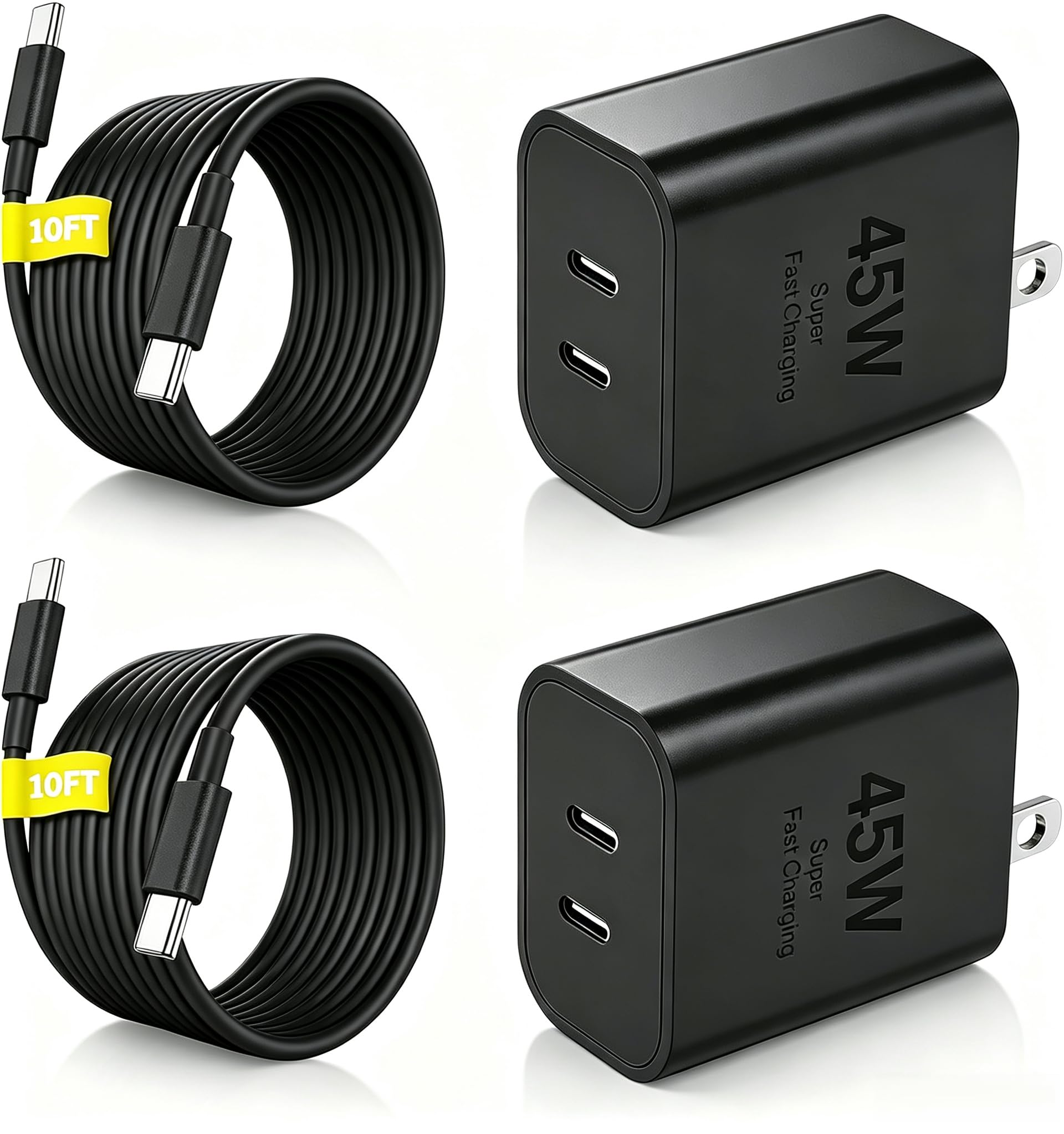 45W Dual Super Fast Charging Block and Long USB C to C Cable 10ft,Type C Wall Plug and Android Phone Charger Cord for Samsung Galaxy S26 Ultra/S25/S24/S23+/S22 Plus/S21/iPhone 18/Duo/17/16/15 Pro Max